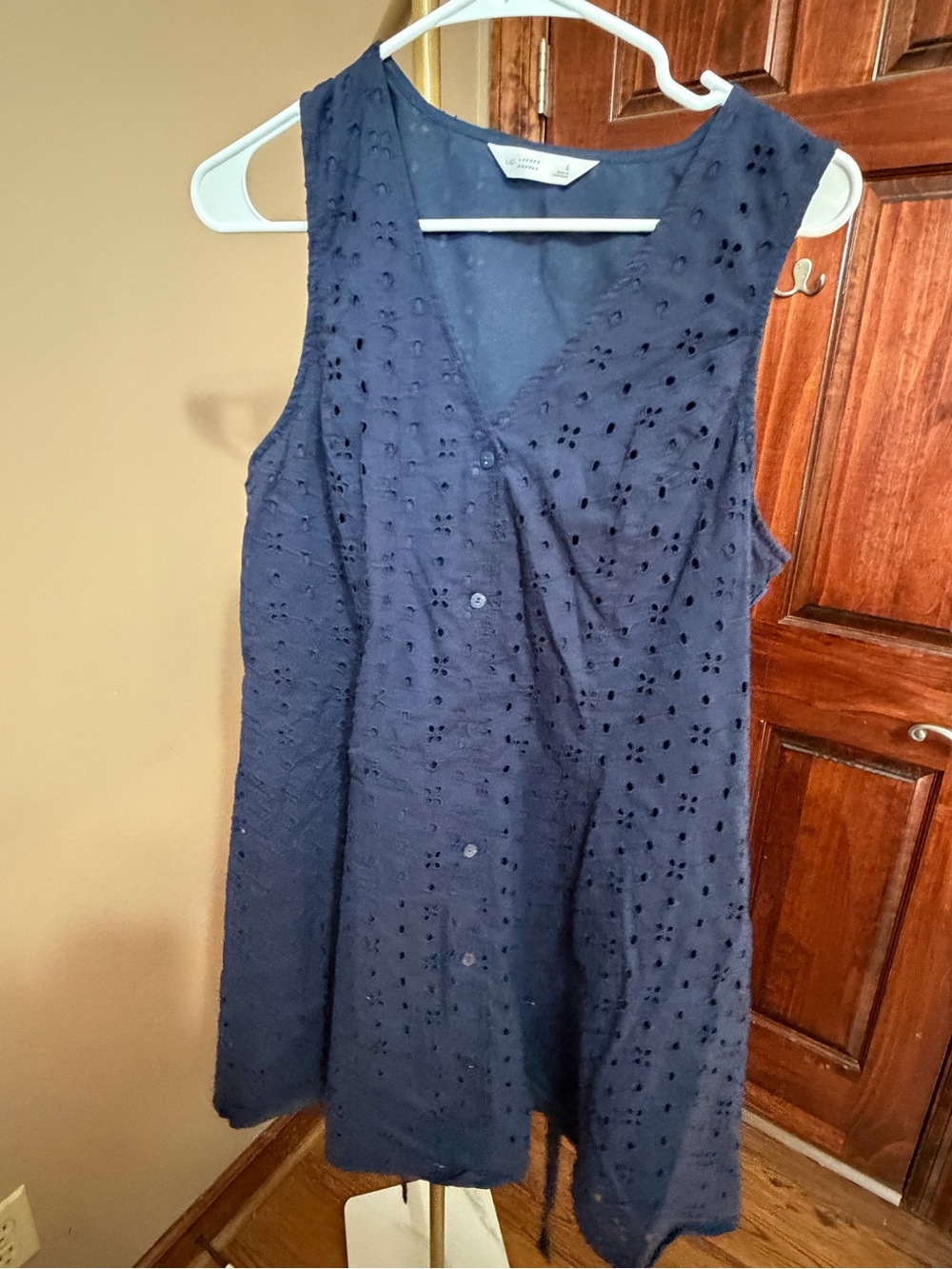 LC Lauren Conrad Navy Eyelet V-Neck Dress